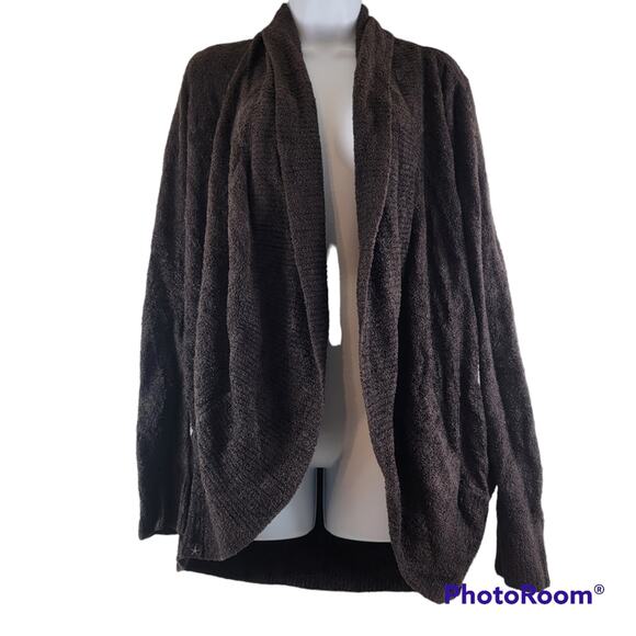 Barefoot Dreams Cozy Chic Lite Cocoon Chocolate Brown Cardigan Size Medium - Picture 4 of 9